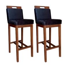 Kit 2 Banquetas Alta Veneza para Ilha de Cozinha Madeira Maciça Pinhão