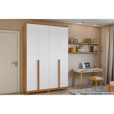 Guarda Roupa 4 Portas  e 2 Gavetas Alonzo Plus Amêndoa/Branco - Lopas