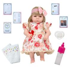 Boneca Reborn Toda De Vinil Siliconado Fofa Vestido Florido - Cegonha 