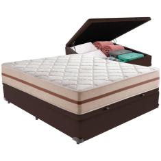 Cama Box Baú Marrom E Colchão Classic 22 Cm Molas Ensacadas Casal Anjos