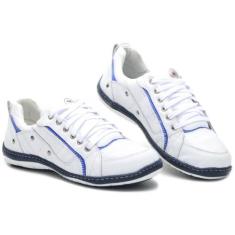 2020CLA Tenis Masculino de Couro soft branco azul - CLACLE, 40, Azul