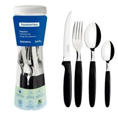 Faqueiro 24 Pçs Inox cabo Preto Ipanema Tramontina 23399091, Preto, 24