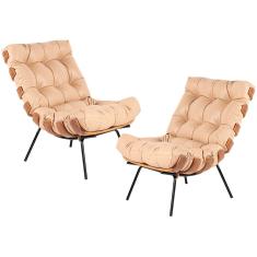 Kit 02 Poltronas Decorativas Sala de Estar Costela L04 Couro Bege - Lyam Decor