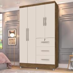 Guarda Roupas Solteiro 4 Portas 3 Gavetas Tokio Jequitibá / Off White