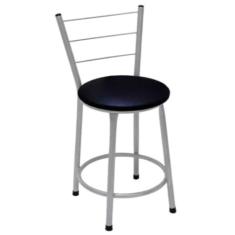 Banqueta Baixa Prata com Encosto para Cozinha Assento Preto