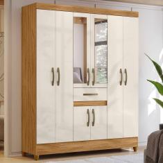 Guarda Roupa Solteiro Portugal Freijó Off White Com Espelho Moval