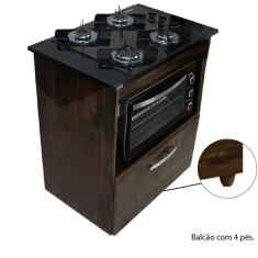 Kit Balcão Salvia Ipê Com Cooktop Preto 4 Bocas e Forno 48 Plus Chamalux