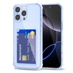 Svanove Capa carteira transparente para iPhone 16 Pro Max, porta-cartões com compartimento para cartão de crédito, fina e transparente, borracha macia, protetora, à prova de choque, airbag bumper para