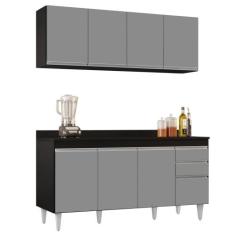 Armário Aéreo Nevada e Balcão para Pia com Tampo 160cm Arkansas Preto/