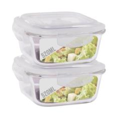 Conjunto 2 Potes de Vidro 520ml Hermético 4 Travas Marmita - Quality H
