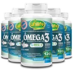 Kit 5 Ômega 3 Óleo de Peixe Unilife 120 Cápsulas 1200mg