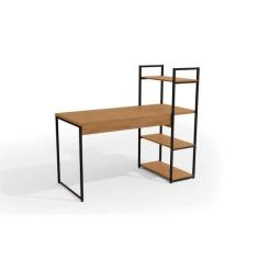 Mesa Canto p/Escritório Industrial LI010 c/ 3 Prateleiras Freijo/Preto