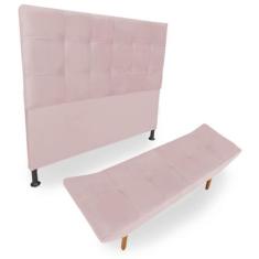 Cabeceira com Calçadeira Casal 140cm Maya Suede Rosa Bebê - Sheep Esto