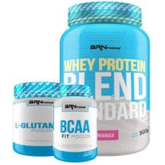 Kit Whey Blend Morango + Glutamina 300G+ Bcaa 100G- Brnfoods