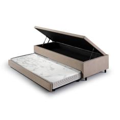 Bicama com Baú Solteiro Reforçado em Suede 88x188cm Bege