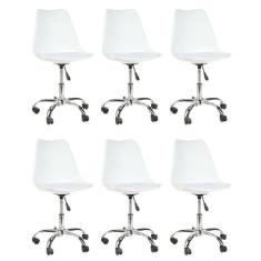 Kit 6 Cadeiras Escritório Tulipa Saarinen Giratória Branca