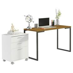 Conjunto Escritório Home Office com Mesa Industrial + Gaveteiro Rustic/branco Madesa