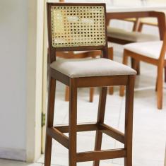 Banqueta De Madeira Maciça Com Rattan - Grécia - Art Salas