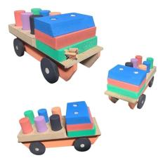 Brinquedo Pedagógico Educativo Em Madeira Carrinho Com Pinos