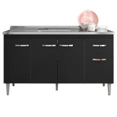 Balcao Para Pia 145 cm 4 Portas Gabriela Preto REAJL