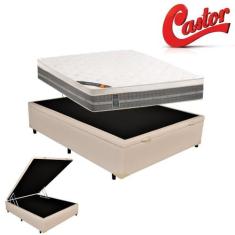 Cama Box Baú Viúva Sintético + Colchão Castor Molas Premium Tecnopedic