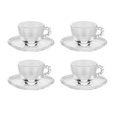 Conjunto 4 Xícaras Com Pires Cristal Café 80Ml Pearl