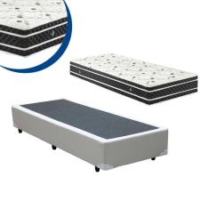 Cama Box Solteiro Colchão Molas Ensacadas + Box Sintético Branco 54x88x188