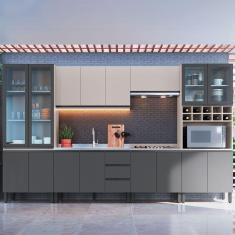 Cozinha Completa Cambará 16 Portas 3 Gavetas Fumê/Grafite - Quiditá Móveis