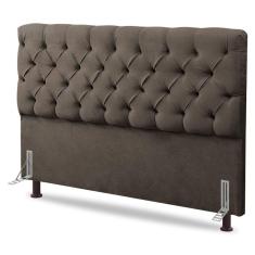Cabeceira Cama Box Casal King Size Lylla 195cm Capitonê Com Frame Linho Cacau - Desk Design