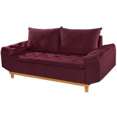 Sofá 3 Lugares Berlim Tecido Veludo 200cm Cor Bordô