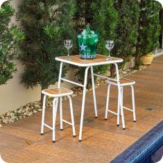 Conjunto De Mesa E 2 Bancos Branco p/ Área Externa Jardim