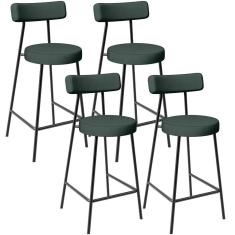 Kit 04 Banquetas Baixa Para Cozinha Sala De Jantar Bancada Milão L02 Linho Verde Musgo