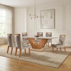 Conjunto Sala De Jantar Mesa Com Tampo De Vidro Safira 6 Cadeiras Aten