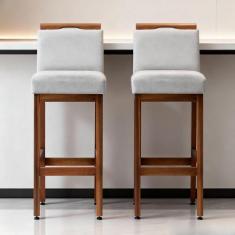 Kit 2 Banqueta Alta Para Cozinha De Madeira Maciça Estofada Com Encost