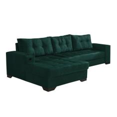 Sofá 5 Lugares Dijon com Chaise Esquerdo e Entrada USB Suede Verde