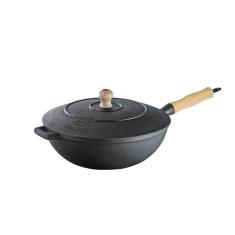 Panela Frigideira Wok Em Ferro Fundido Com Tampa 4,4 Litros 28 Cm