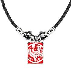 DIYthinker Colar de arte do zodíaco chinês cortado em papel com pingente de corda de couro