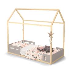 Mini Cama Infantil Casinha Montessoriana Liv Cor Cinza e Natural - Matic Móveis