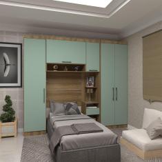 Quarto de Solteiro com Guarda Roupas e Mesa de Cabeceira Paris Luciane Móveis