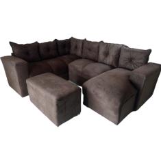 Sofá de Canto com Chaise + Puff Marrom