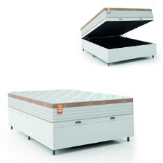 Cama Box Baú Colchão Casal Molas Ensacadas Real 138x188x68cm Linho Branco / Bege Inducol - Suporta até 130kg por Pessoa