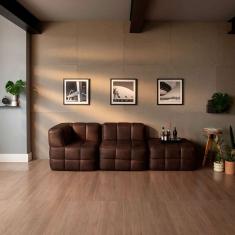 sofá guldi popup com  módulo canto central e puff corino café