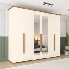 Guarda-Roupa Casal Leblon 6 Portas 6 Gavetas com Espelho Nature/Off White - Henn