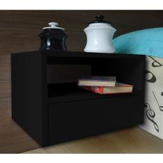 Mesa De Cabeceira Nicho Com Gaveteiro Suspenso De Parede Preto Laca