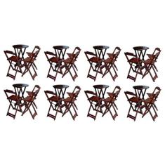 Kit 8 Jogos de Mesa Bistrô de Madeira Dobrável com 3 Banquetas - Imbui