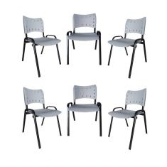 Kit 6 Cadeiras Iso Para Escola Escritório Comércio Cinza Base Preta
