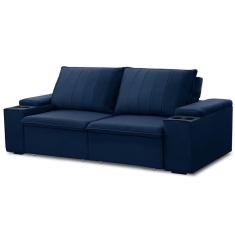 Sofá Retrátil Reclinável 3 Lugares 205cm Baluart F05 Veludo Azul - Mpozenato