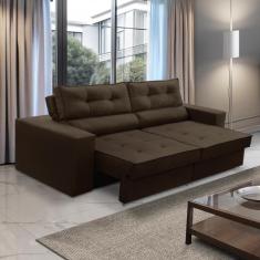 Sofá Retrátil e Reclinável 2 lugares 1,50m com Molas Mirela Suede Marrom Adonai Estofados