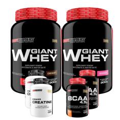 KIT 2x Whey Protein Giant Whey Protein 900g + 2x BCAA 100g + 2x Creatine 100g - Bodybuilders-Unissex
