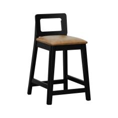 Banqueta Média River Madeira Maciça - Preto Assento Estofado Corano Marrom Mescla